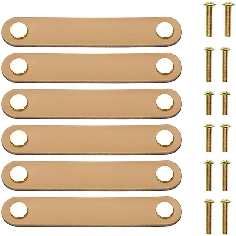 6 Pièces Poignée Meuble Cuir Boutons de Porte avec Vis pour Armoires Commode Salle de Bain - Beige 127MM