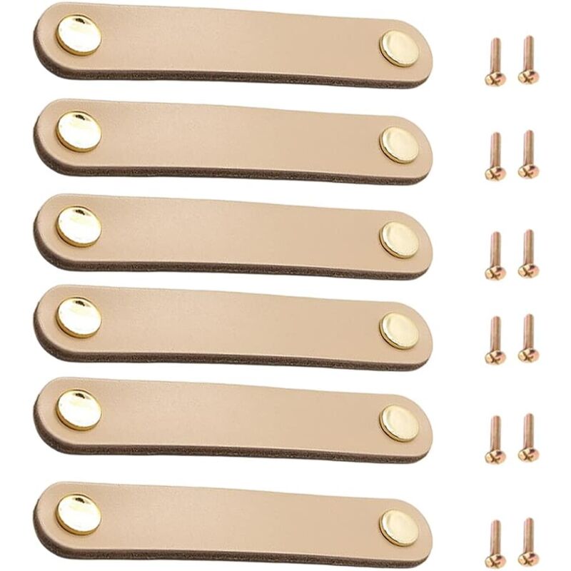 6 Pièces Poignée Meuble Cuir Boutons de Porte avec Vis pour Armoires Commode Salle de Bain - Beige 96MM