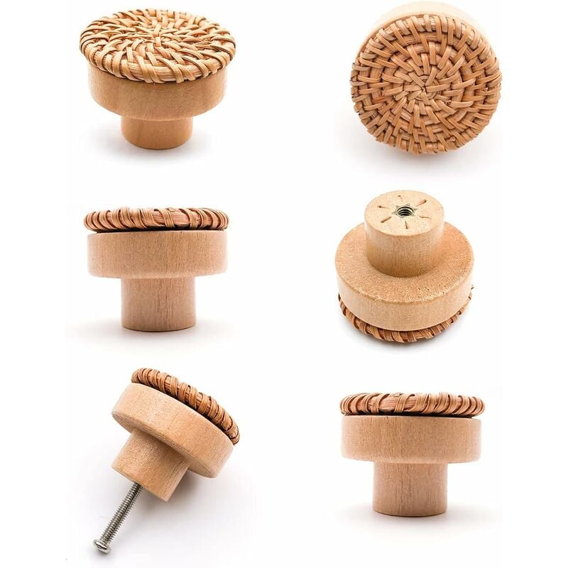 6 pièces Poignée meuble bois Poignée tiroir en bois Boutons de meuble -convient pour armoires de cuisine, poignées de porte, tiroirs et salon 40 x 30