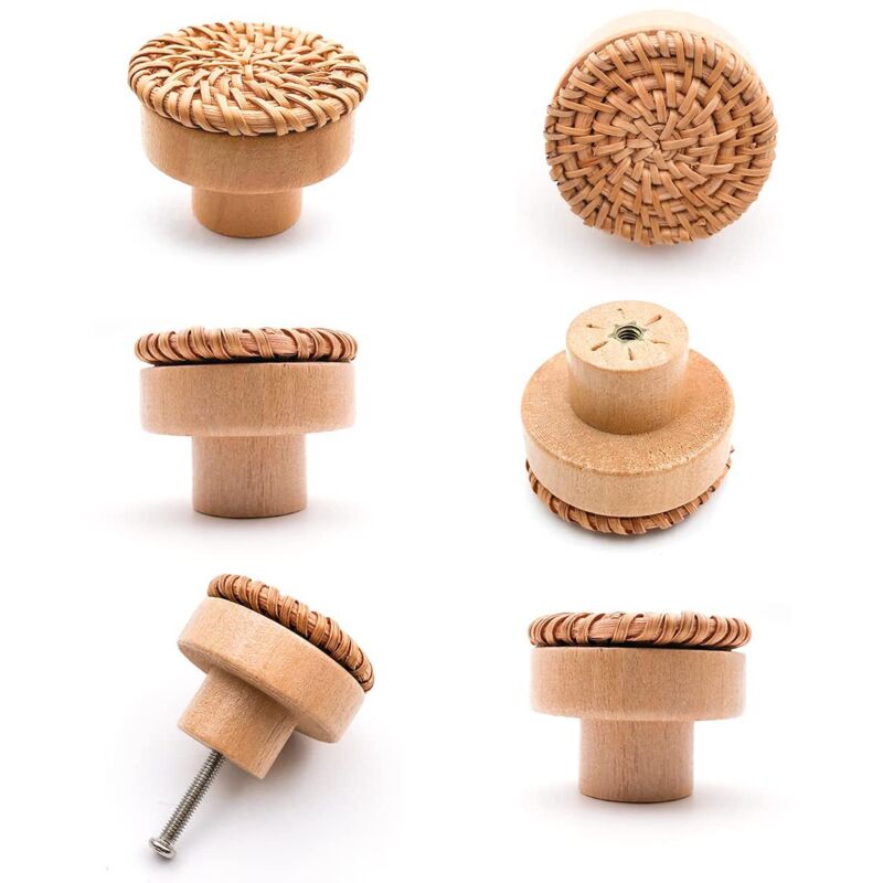 6 pièces Poignée meuble bois Poignée tiroir en bois Boutons de meuble -convient pour armoires de cuisine, poignées de porte, tiroirs et salon 40 x 30