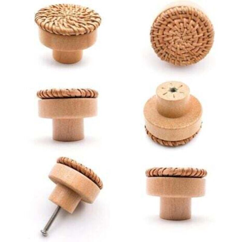 6 pièces Poignée meuble bois Poignée tiroir en bois Boutons de meuble -convient pour armoires de cuisine, poignées de porte, tiroirs et salon 40 x 30