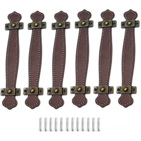6 pièces poignées de tiroir en Cuir Vintage poignées de Valise Pratiques poignées de Traction en Cuir pour tiroir Porte d'armoire Marron Clair