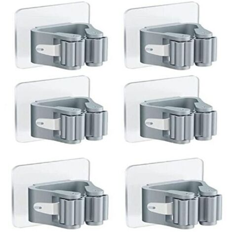 6 Pièces Porte-Balai Mural Auto-adhésif Porte Vadrouille Accroche Balai Mural sans Perçage Pince à Balai Supports de Balai de Vadrouille Gris Accroche Balai pour Porte Salle de Bain