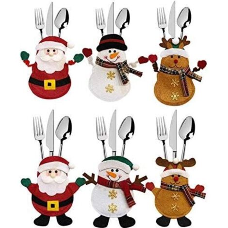 6 pièces Porte-Couverts de Costume de Noël, élan du père Noël Bonhomme de Neige, décoration de Table-Fei Yu