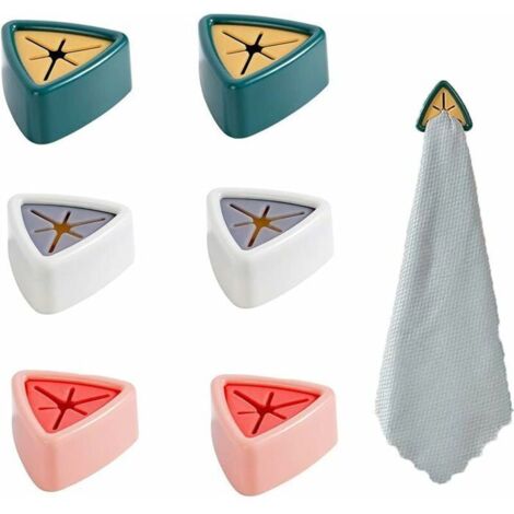6 Pièces Porte-Torchons, Pince Porte-Torchons, Adhésif Porte-Torchon, Porte-Serviette de Cuisine, 3 Couleurs, Autocollants, Sans Ode