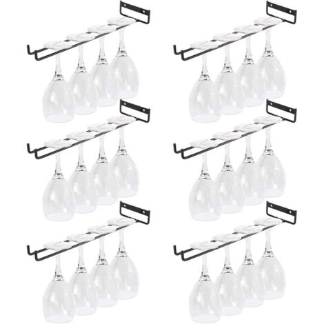 6 Pièces Porte Verres Suspendu, 30 cm Support Verre a Pied Suspendu, Noir Supports pour Verres à Vin Sous Armoire en Métal pour Armoire, Bar, Cuisine