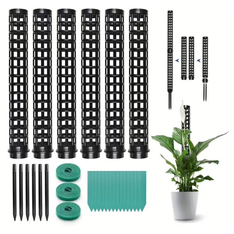 Choyclit - 6 Pièces Poteaux en Mousse en Plastique,Poteau D'Escalade Empilable pour Plantes Piquets de Support Creux Rechargeables avec 15 Étiquettes