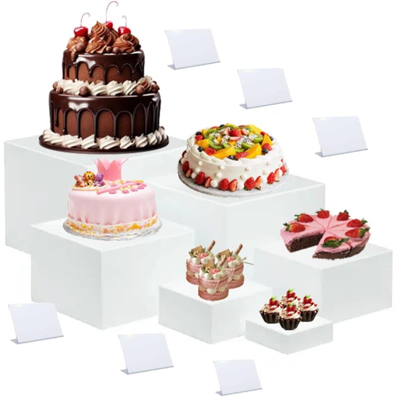 6 Pièces Presentoir Buffet Avec Mini Panneaux De Table,Cube En Acrylique Blanc Avec Fond Creux,6 Tailles Différentes En Acrylique Pour Décoration