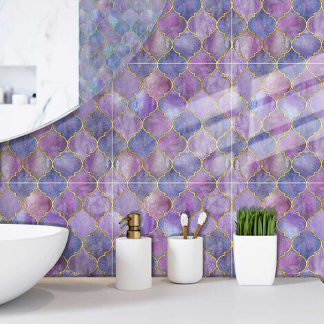 6 Pieces Purple Fish Scale Wall Stickers (15 x 15 cm) - Self-Adhesive Tiles for Kitchen, Living Room, Bathroom and Home Decor PVC