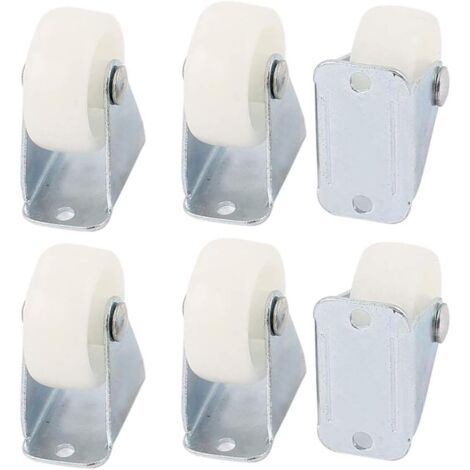 6 Pièces Roulettes Roues, Roue de Meuble, Roulette Fixe PP, Résistant à l'Usure pp 1 pouce Roue Directionnelle à Fond Plat pour Chariot, Chaise, Meuble, Roulettes pour Aspirateur Robot (Blanc)