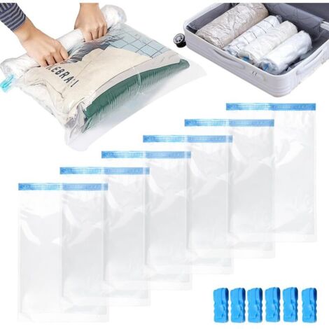 6 Pièces Sac Sous Vide Vetement Aspirateur, Housses de Rangement Aspirant, Vacuum Storage Bags, Aspirable Compression, Plastique Voyage pour Matelas, Literie, Oreillers, Couettes