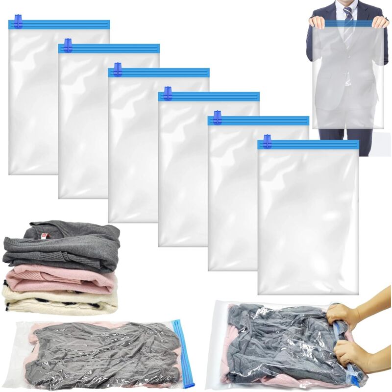6 Pièces Sac sous Vide Voyage, Compression Sous Vide Voyage Roulé à la Main, de Vetement 60 x 40 cm