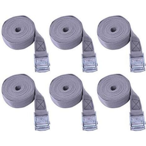 6 Pièces Sangle à Cliquet Sangle Arrimage, Sangles D'arrimage Boucle Sangle Sangles De Serrage, Sangle Demenagement pour Voiture Moto Velo Transport et Rangement (25 mm 2 m, Gris Beige)