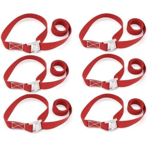 6 Pièces Sangle d'Arrimage, Sangles de Fixation Réglables Cliquet, Sangle Porte Velo attelage Set de Sangles Fixes avec Sac de Transport, pour Moto, Voiture, Remorque, Bagages, Cargais(100cm,Rou