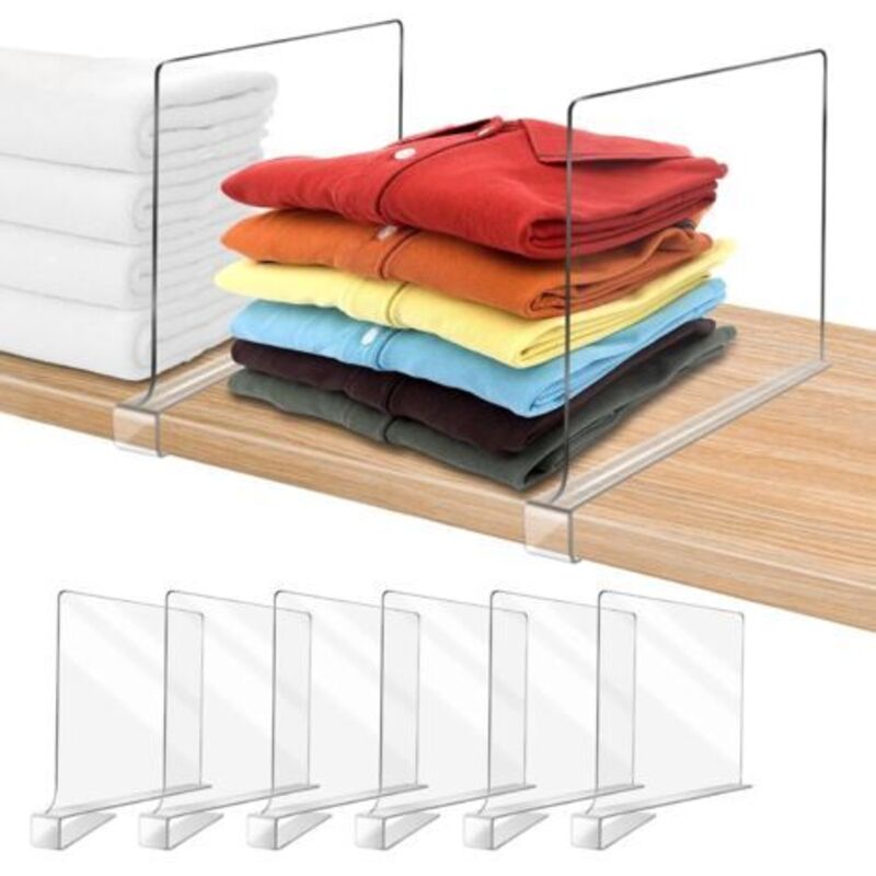 6 Pièces Séparateurs D'étagère Acrylique pour Armoire,Separateurde Penderie pour Organiser Vêtements,Séparateurs Etagère