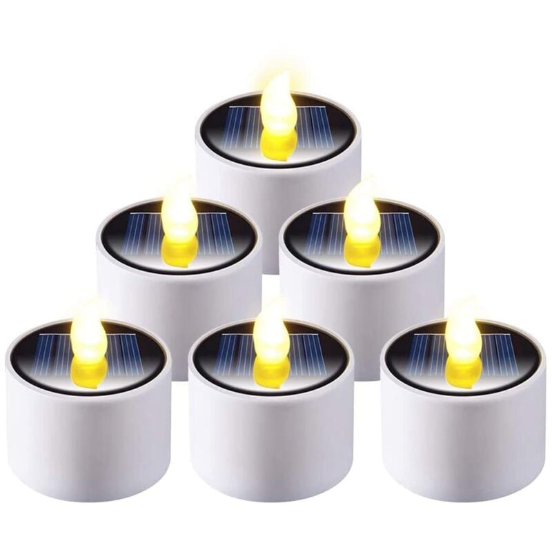 6 PièCes SéRies Bougies Chauffe-Plat Solaires, Rechargeables à LED Sans Flamme pour la DéCoration de Maison D'Urgence Camping en Plein Air FenêTre