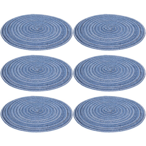 6 Pièces Sous-verres Ronds Tressés Anti-dérapants, Isolation Thermique, Durable pour Maison Fête Bureau - Bleu