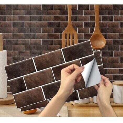 6 pièces Stickers Carrelage Cuisine(Marron), Autocollant en Tuile Auto-Adhésif Sticker Imperméable en PVC Autocollants de Carreaux Carrelage Adhesif Mural Autocollant pour Salle de Bains et Cuisine