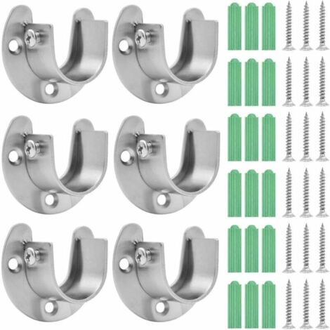 6 Pièces Support de Tringle à Rideau Support Rideau Support Tringle Penderie Acier Inoxydable Support Tringle Penderie Support Barre avec Vis, pour Barre de Armoire de Rideau de Douche
