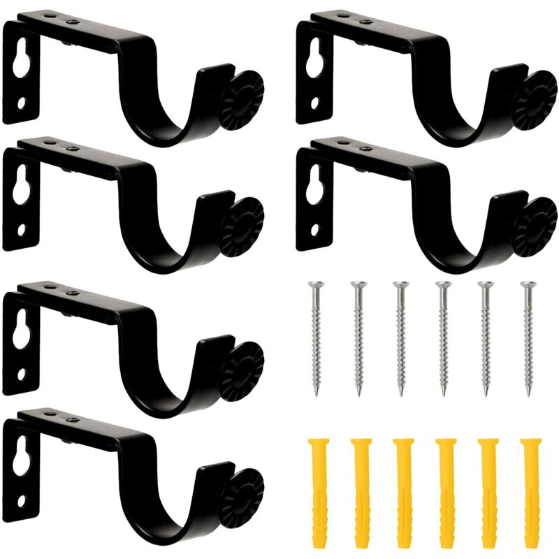6 Pièces Support Tringle Rideaux, Support Mural Réglable, Support pour Tringle à Rideau en Métal, Support de Rideau avec 12 Pièces Vis de Fixation,