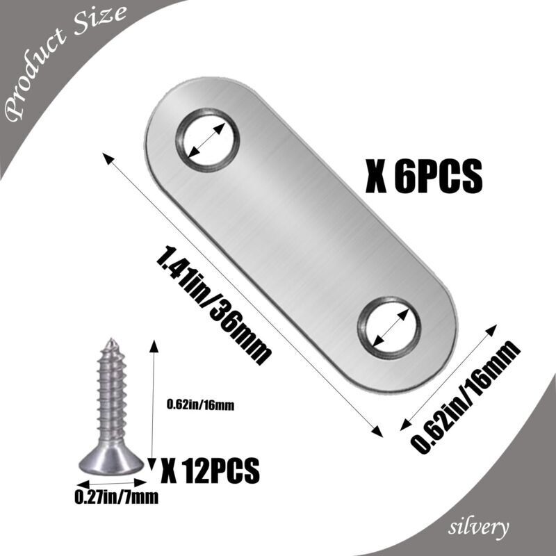 6 Pièces Supports d'Angle Plats, Équerre de Fixation Droit Plats, Équerres Plate en Inox, Pattes d'assemblage avec Vis, Pattes D'assemblage en Métal,