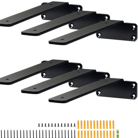 6 pièces, supports pour étagères en L noir mat de 5 mm d'épaisseur Équerre d'étagère,210 x 100 x 45mm,supports d'étagères flottants robustes