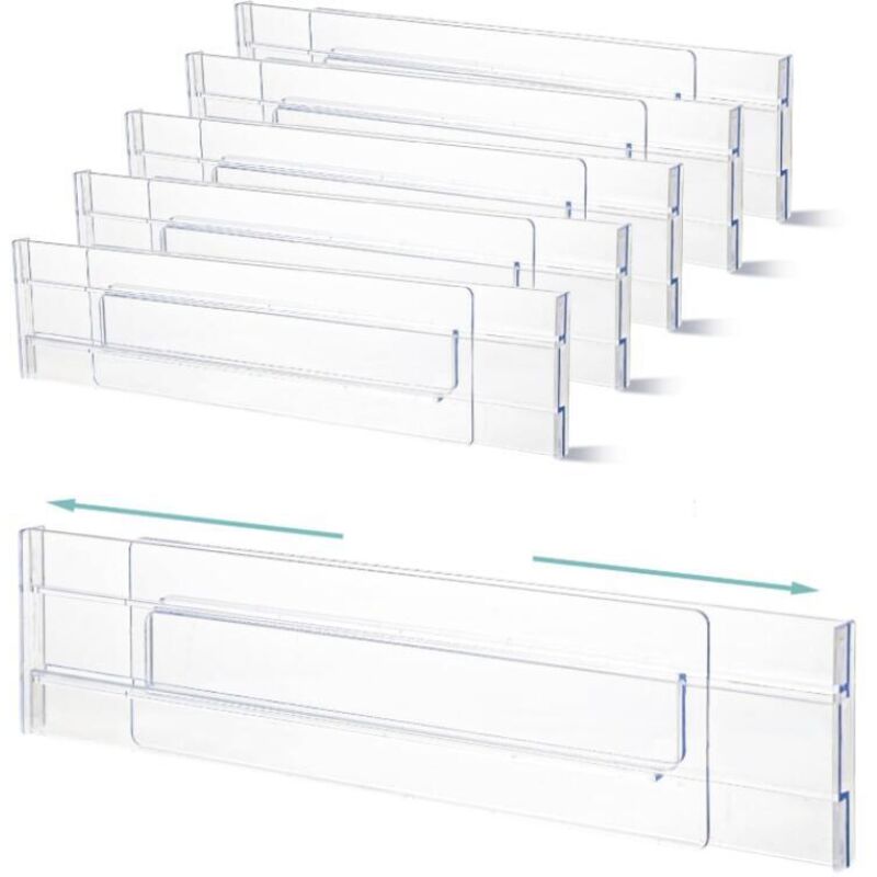 6 Pièces Taille 27,5 52cm Séparateur Tiroirs Réglable Organisateur de Tiroir Transparent Tiroir Extensibles pour Vêtements Coiffeuse Garde robe