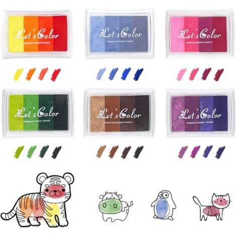 6 Pièces Tampon Encreur Enfant Empreintes, 24 Couleurs Lavable Non Toxique Coussins Encreurs, Dégradé Couleurs Encre Tampon pour Peinture au Doigt, Scrapbooking, Artisanat, Craft Stamps