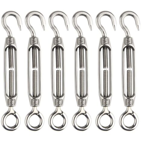 6 Pièces - Tendeur Cable - Ridoir Inox - Acier Inoxydable 304 Réglable Pour Clôture Et Voile D'ombrage Argent 10x15cm