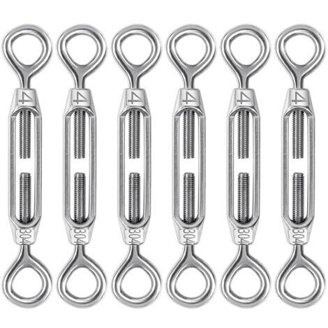 6 Pièces Tendeur de Câble, M4 Tendeur de Fil en Acier Inoxydable 304, Réglable Tendeur Oeil et Oeil, Ridoir Robuste pour Clôtures de Jardin, Suspendre, Cable de Garde Corps