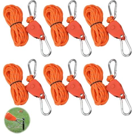6 Pièces Tendeur de Corde de 4 Mètres,Tente Réfléchissante de 4 mm,Corde à Cliquet avec Crochet,Paracorde Réglable,Convient pour La Randonnée,Le Camping et l'escalade
