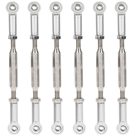 6 Pièces Tiges de Poussée en Alliage d'Aluminium 88mm Réglables, Accessoires de Liaison pour Modèles de Voitures RC, Argenté