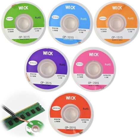 6 Pièces Tresses à Dessouder, 1.5M Tresse de Dessoudage(1.0/1.5/2.0/2.5/3.0/3.5mm), Desoldering Wick pour Enlever l'Étain de Soudure et Démonter les Composants Électriques