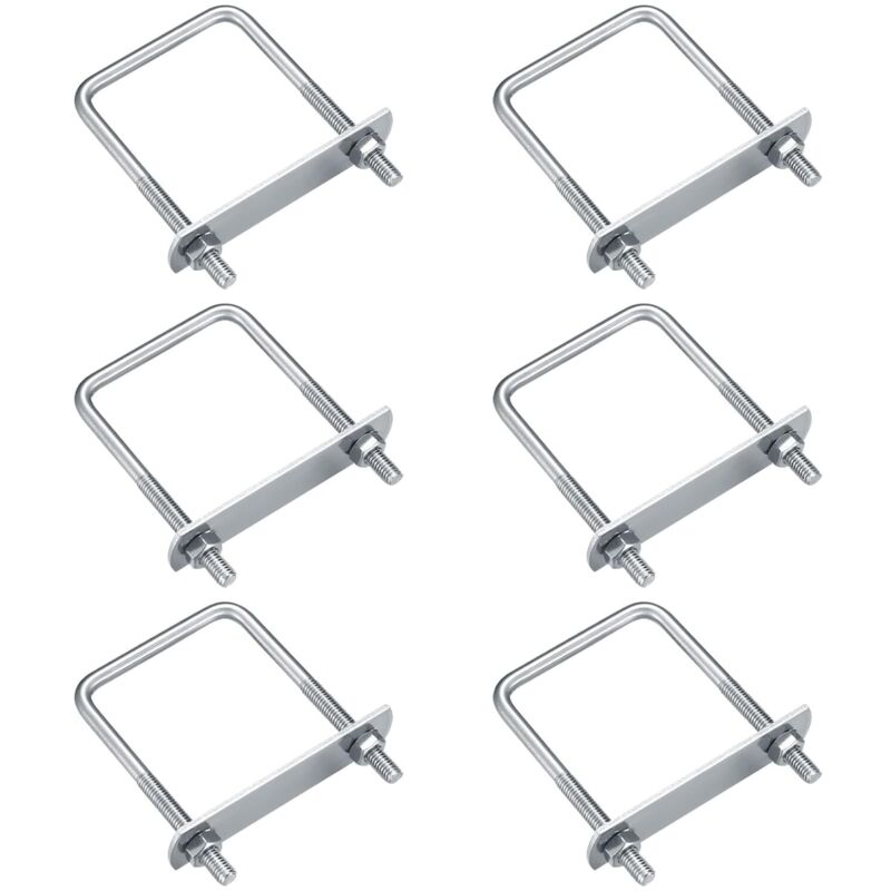 6 Pieces U-Bolts, M6 U-Bolts, Stainless Steel U-Bolts with Nut, Plates, and Washers, Clamping Bolts for Pipe Fixing, Right Angle 80x50mm