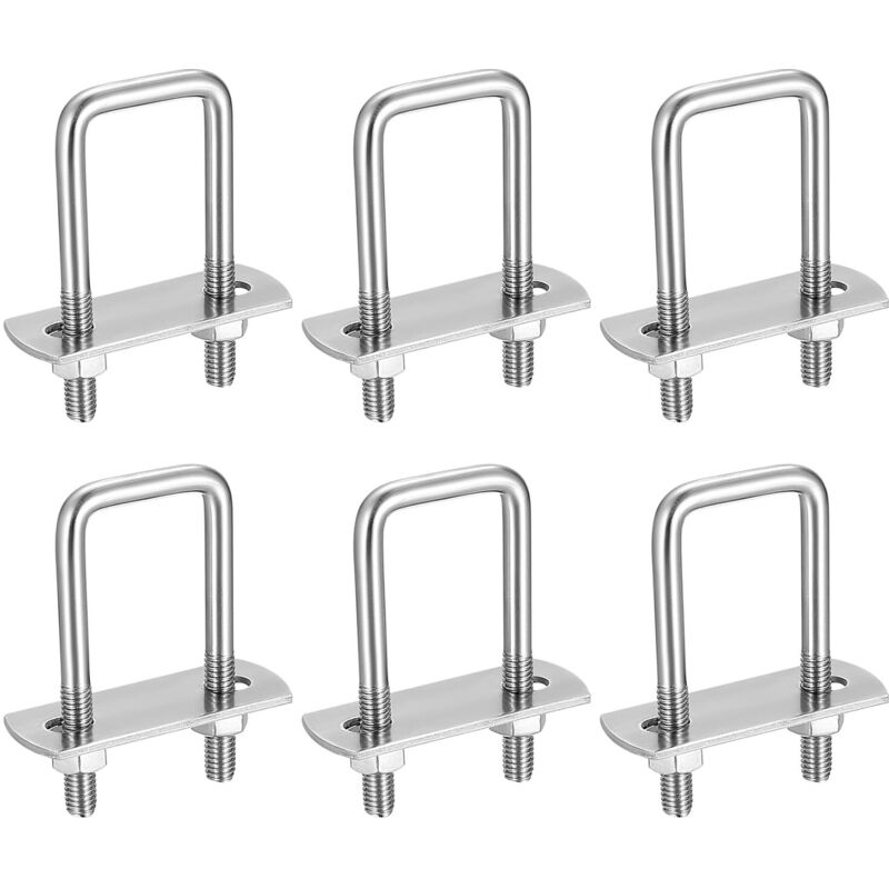 6 Pieces U-Bolts, M6 U-Bolts, Stainless Steel U-Bolts with Nut, Plates, and Washers, Clamping Bolts for Pipe Fixing, Right Angle 62x25mm