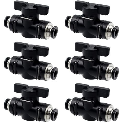 6 Pièces Vannes à Bille Pneumatiques 6 mm Droit Connecteur Pneumatique avec Vanne Manuelle Robinet à Boisseau Sphérique Pneumatique pour Raccorder, Contrôler Tuyaux et Fermeture du Fluide