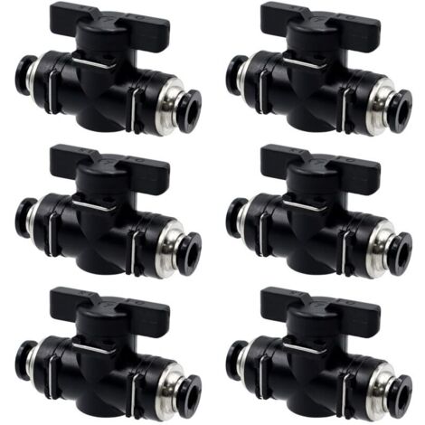 6 Pièces Vannes à Bille Pneumatiques 6 mm Droit Connecteur Pneumatique avec Vanne Manuelle Robinet à Boisseau Sphérique Pneumatique pour Raccorder, Contrôler Tuyaux et Fermeture du Fluide