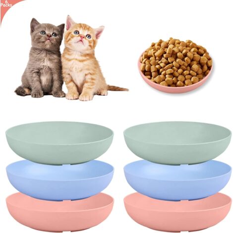 TIGREZY 6-Pieces Whisker Fatigue Cat Bowl - 5.5 Inch Shallow Cat Food Dish Wide Cats Wet Feeding Bowls, PET Plate for Kittens and Short Legged Cats, Wheat Straw
