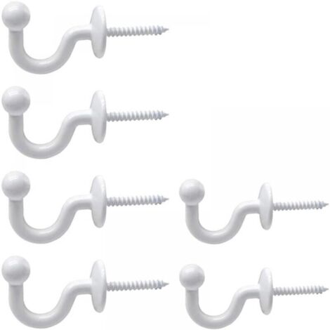 (6 Pieces) White U-Shaped Curtain Tiebacks with Round Head and Plastic Expansion Sleeves for Hanging Curtains, Clothes and Keys, Including Mounting Sleeve