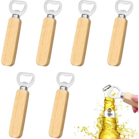 6 Pieces Wooden Beer Bottle Opener Wooden Handle Beer Bottle Opener Wooden Bottle Opener Decorate, for Home, Kitchen, Bar, Gift