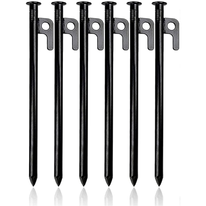 6 Pièces)Piquets De Tente Robustes, Piquets de Tente en Acier Forgé, 30cm Sardines Camping avec Crochet Clous de Fixation Sol Dur pour Tente Tarp