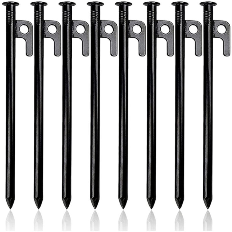 8 Pièces)Piquets De Tente Robustes, Piquets de Tente en Acier Forgé, 30cm Sardines Camping avec Crochet Clous de Fixation Sol Dur pour Tente Tarp