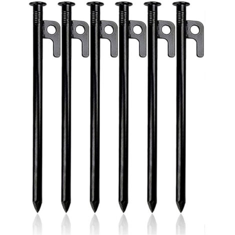 (6 Pièces)Piquets De Tente Robustes, Piquets de Tente en Acier Forgé, 30cm Sardines Camping avec Crochet Clous de Fixation Sol Dur pour Tente Tarp Plage Jardin