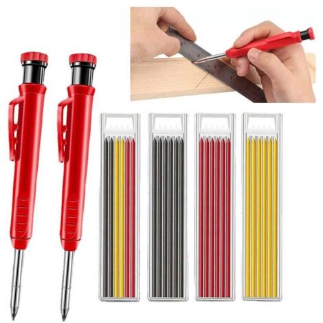 6 pieces，Set de Crayon de Menuisier pour Construction avec Crayon fils Gris、Jaune et rouge