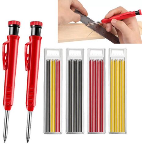 6 pieces,Set de Crayon de Menuisier pour Construction avec Crayon fils Gris、Jaune et rouge