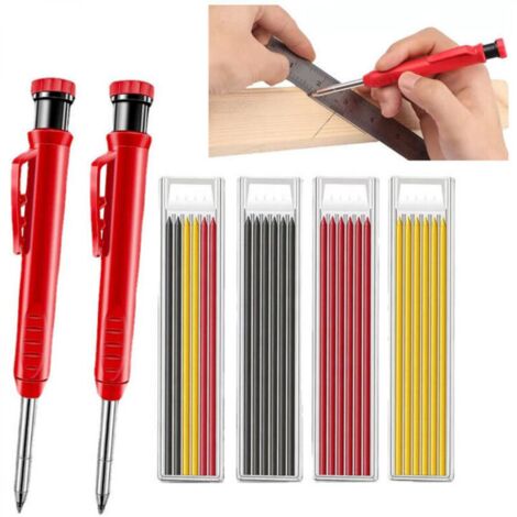6 pieces，Set de Crayon de Menuisier pour Construction avec Crayon fils Gris、Jaune et rouge
