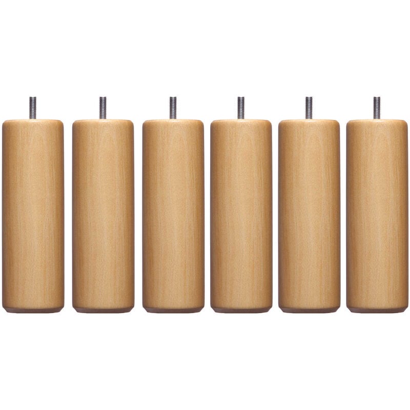 6 pieds cylindriques bois naturel 15 cm