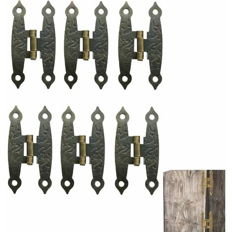 6 Piezas Bisagras Antiguas, Bisagra Decorativa de Bronce, Bisagra de Puerta Antigua, Bisagra de Caja, para Cofres, Joyeros Decorativos Bisagras Antiguas, 65 x 36 mm (Bronce)