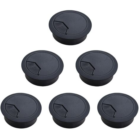 6 piezas de cubierta de plástico para cables de mesa, pasacables de escritorio, pasacables empotrados, cubierta de cable de escritorio, pasacables, para pasacables, para organizar cables, Ø 60 mm, neg