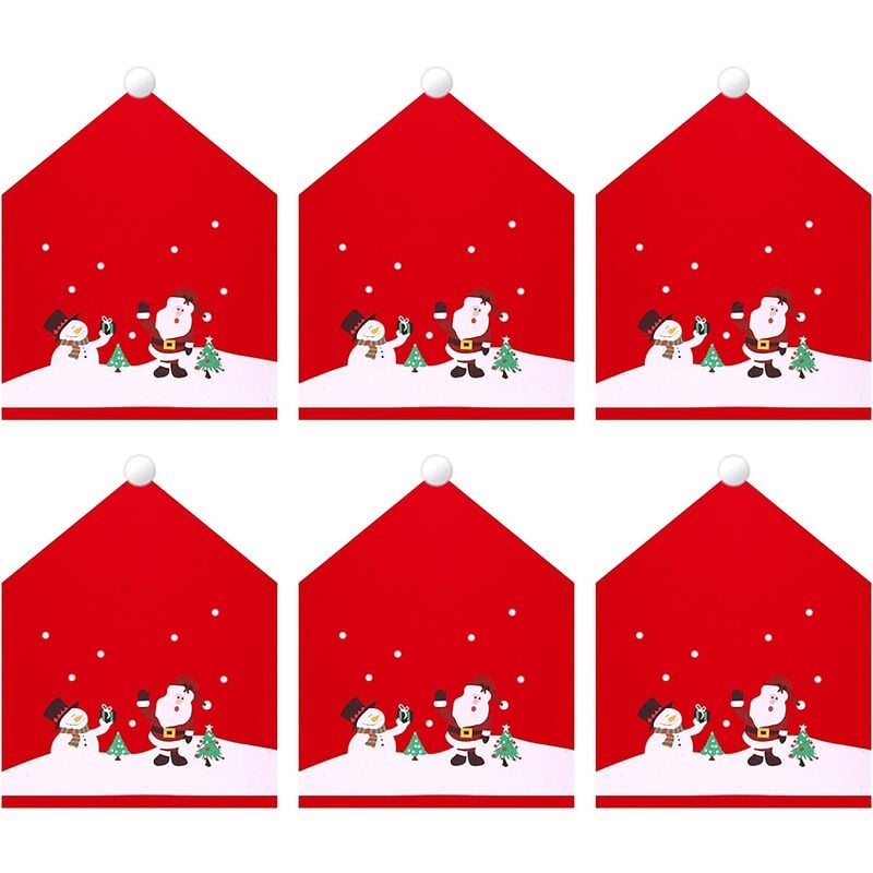 

Sun Floweres - 6 piezas de fundas para sillas de gorro de Papá Noel, fundas traseras para sillas de cocina, decoraciones de mesa para cenas de